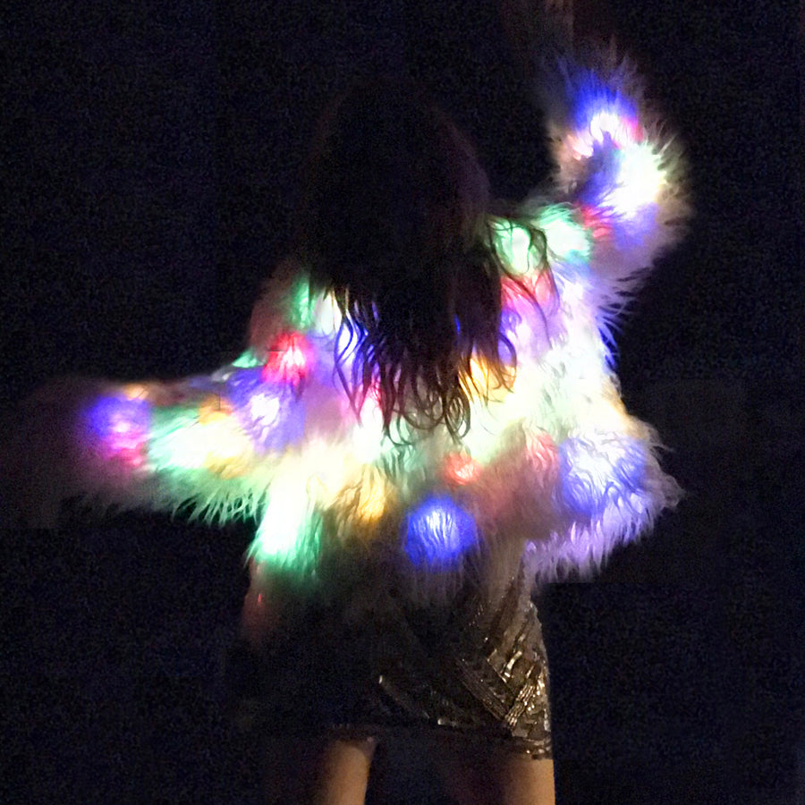 ALL NEW Limited Edition 'THE Jacket' - LED Light Faux Fur Jacket - Flashing Rainbow Party Coat - GLO TATTS