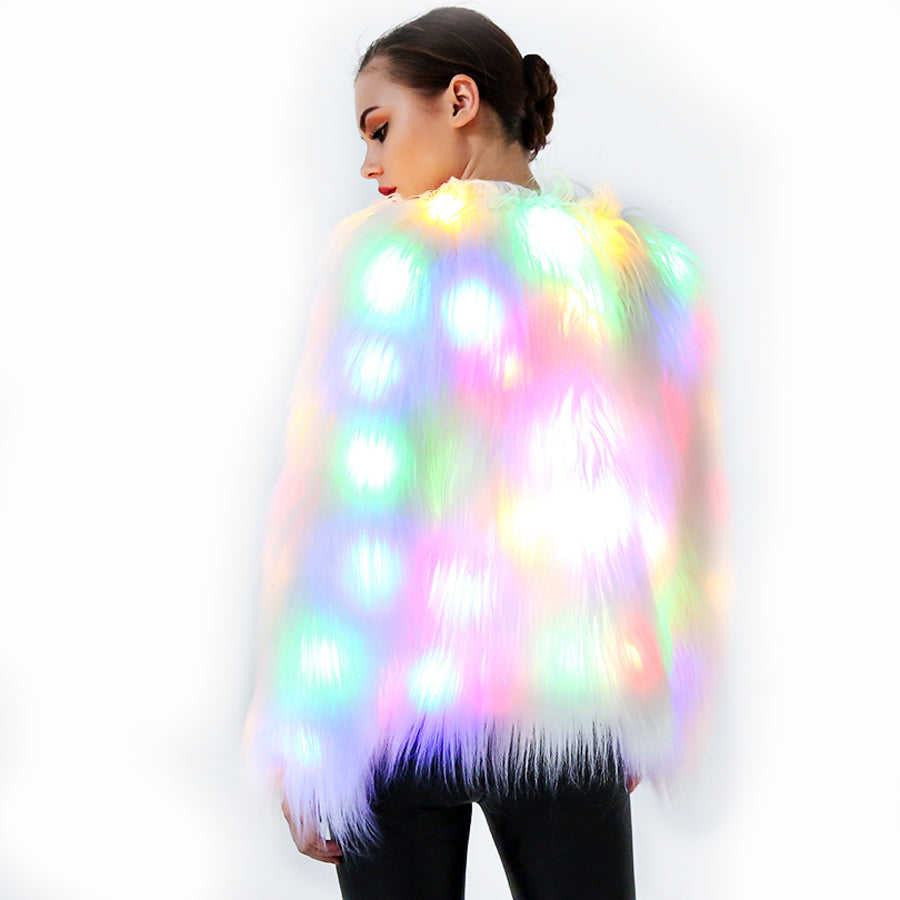 ALL NEW Limited Edition 'THE Jacket' - LED Light Faux Fur Jacket - Flashing Rainbow Party Coat - GLO TATTS